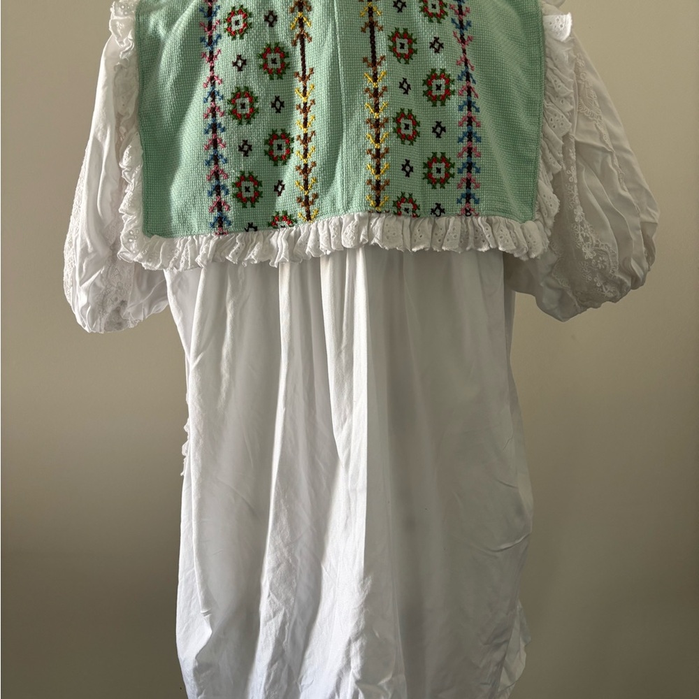 White Green Off-Shoulder Puff Sleeve Midi Sundress
